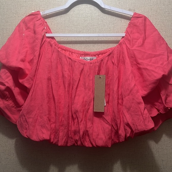DO+BE Vibrant Pink coral Layered Sleeve Crop Top - Picture 1 of 4